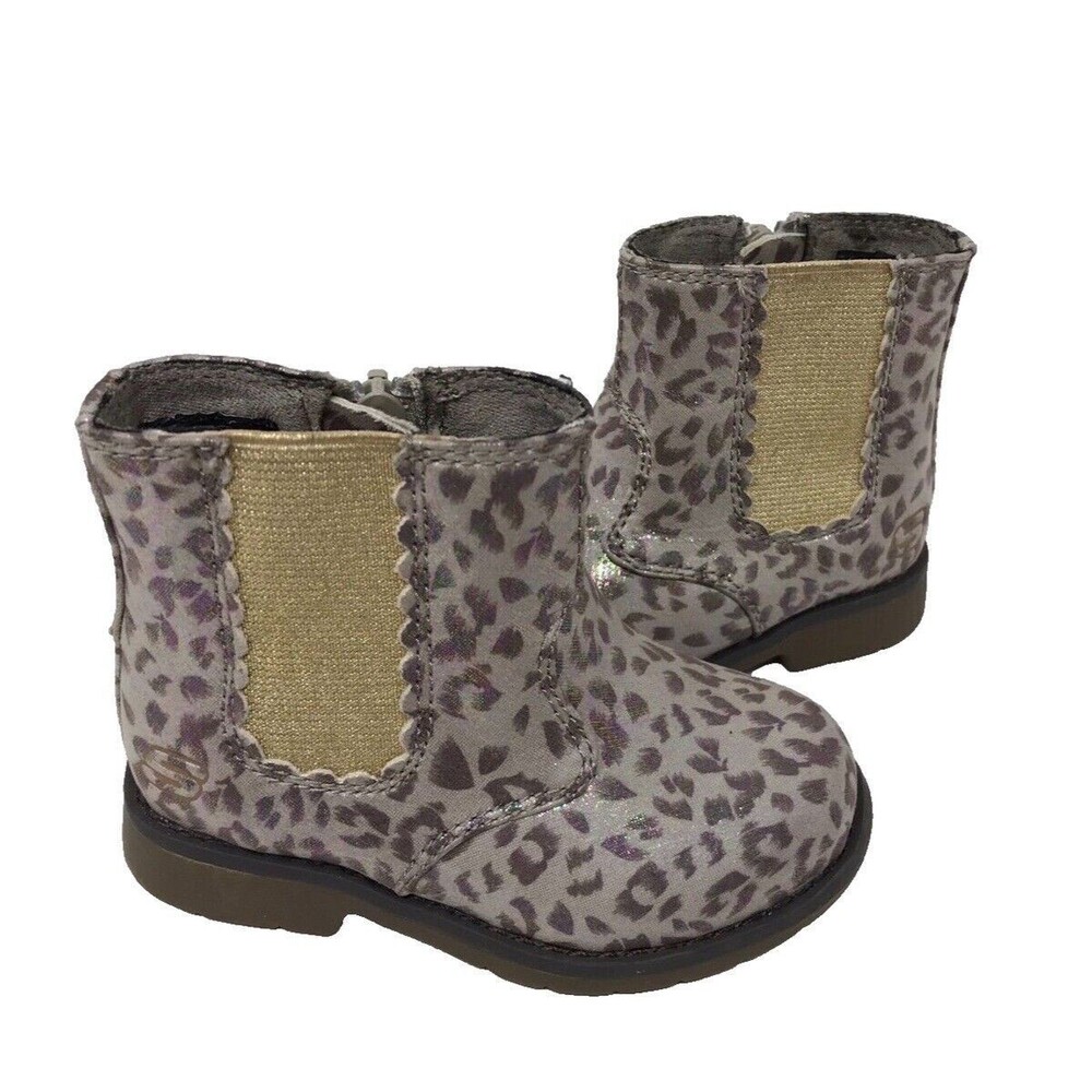 SKECHERS Baby Girl Toddler Boots Shoes NEW Memory Foam Leopard Shimmer Sz 7 Cute